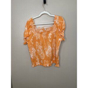 Cato Womens Orange blouse 18/20  short sleeve pullover polyester floral elastic‎